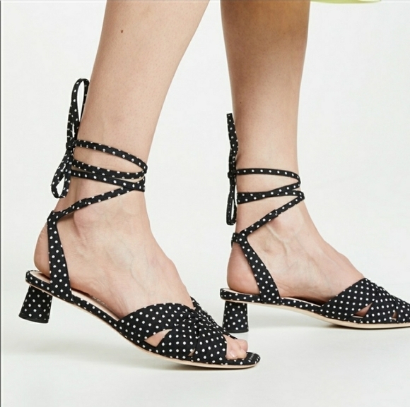 Loeffler Randall Leia Polka Dot Ankle Wrap Low Heel Sandals Size 8.5 B - Picture 3 of 13
